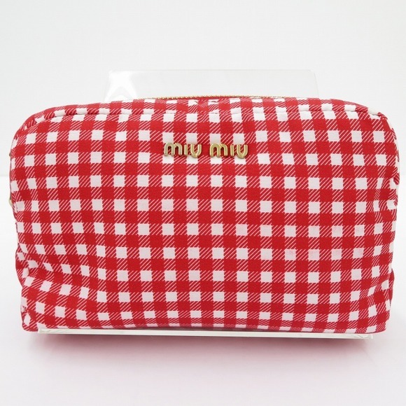Miu Miu FAILLE Gingham Check Pouch Red - Picture 3 of 11